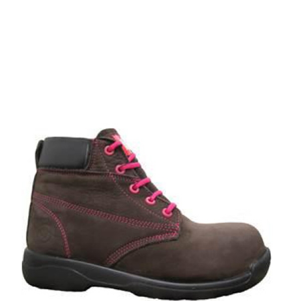 Bot&iacute;n Seguridad Dama; Caf&eacute; Graso, Suela Celeste P.U Diel&eacute;ctrico